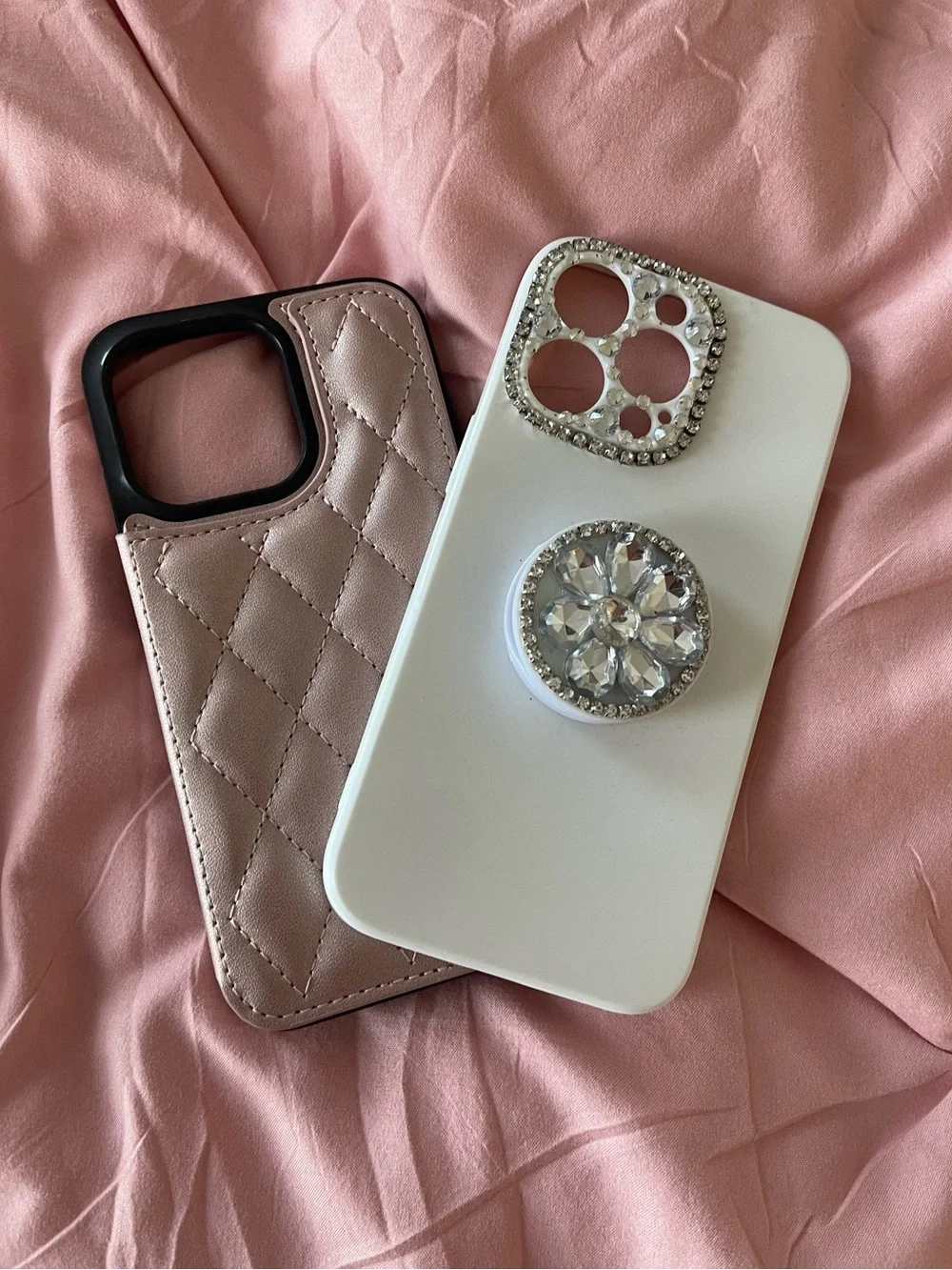 iPhone Case Bundle Pink Quilted Faux Leather Bling Rhinestone Crystal Y2K Coquet